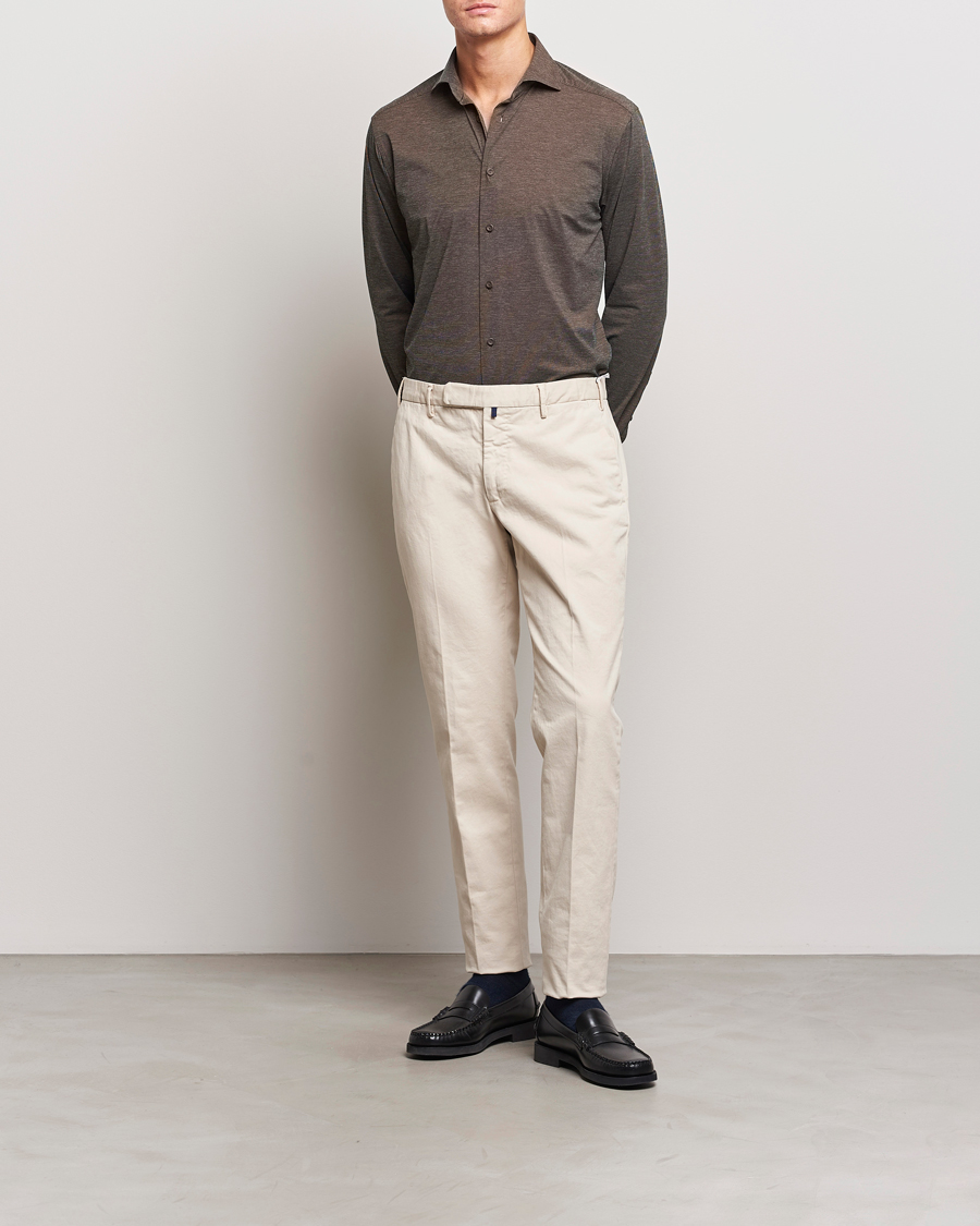 Hombres | Camisas | Eton | Slim Fit Four Way Stretch Shirt Brown Melange