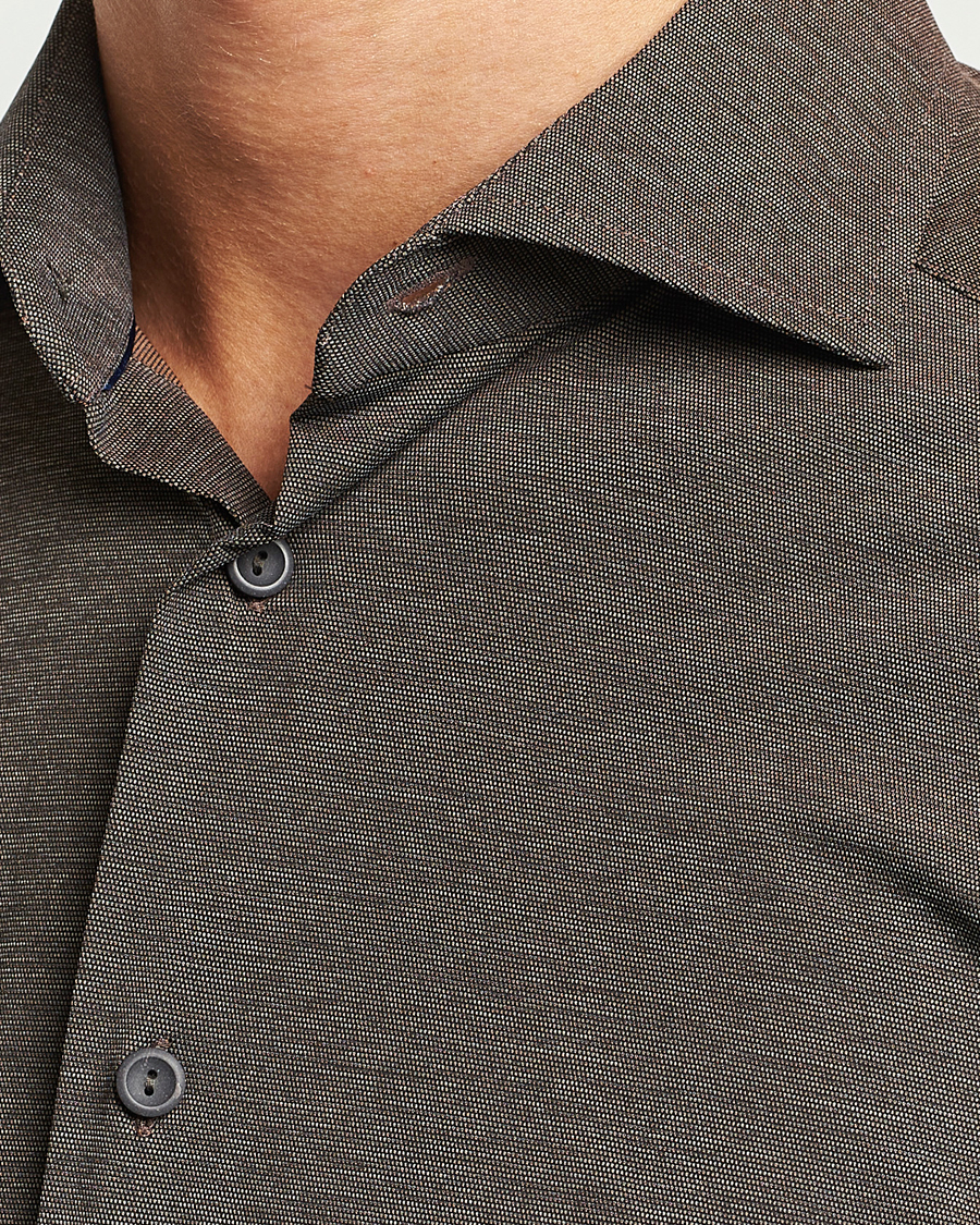Hombres | Camisas | Eton | Slim Fit Four Way Stretch Shirt Brown Melange