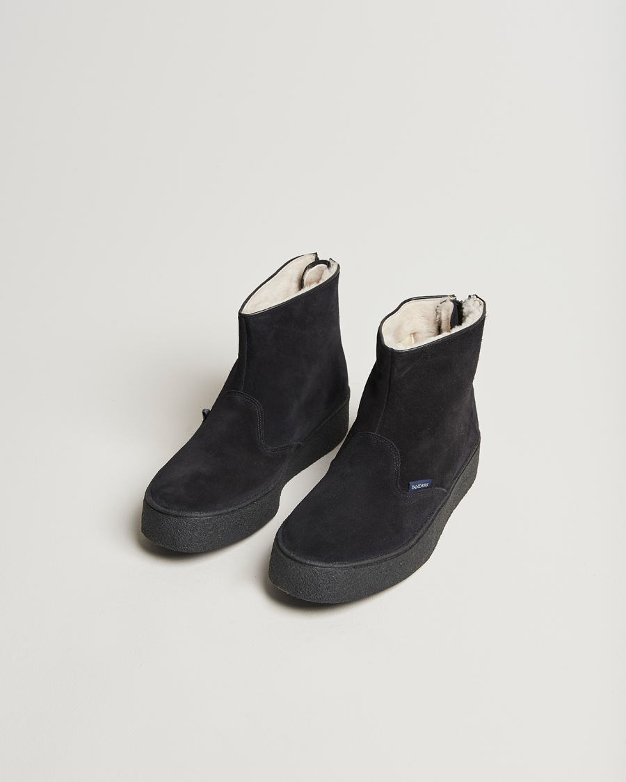 Hombres |  | Sanders | Sherling Lined Curling Boot Black Suede