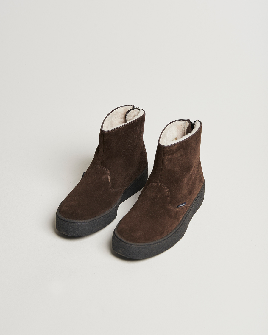 Hombres |  | Sanders | Sherling Lined Curling Boot Chocolate Suede