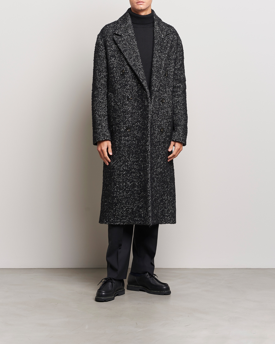 Hombres | Abrigos y chaquetas | J.Lindeberg | Willy Herringbone Oversize Coat Black Melange