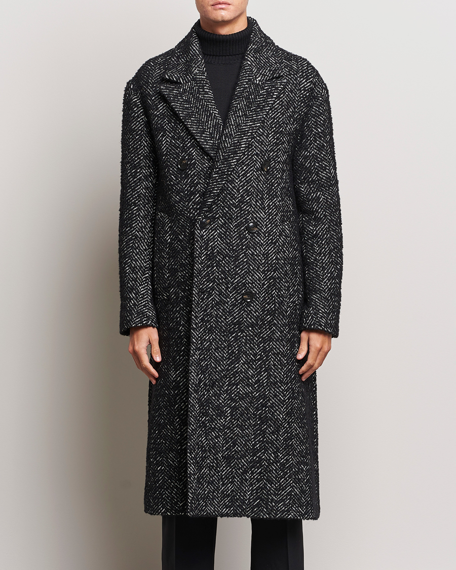 Hombres | Abrigos y chaquetas | J.Lindeberg | Willy Herringbone Oversize Coat Black Melange