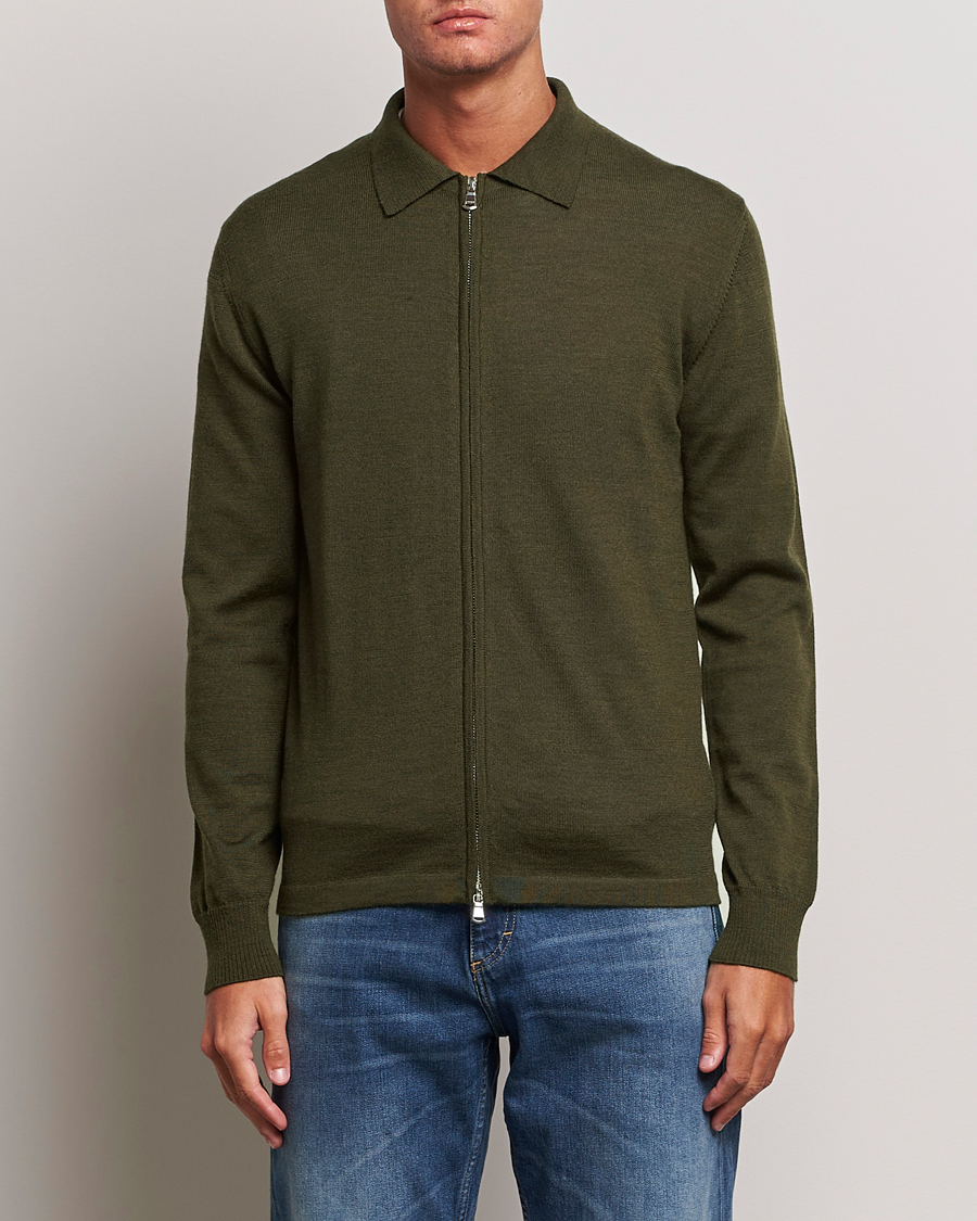 Hombres | Jerséis y prendas de punto | J.Lindeberg | Nyle True Merino Zip Cardigan Forest Green