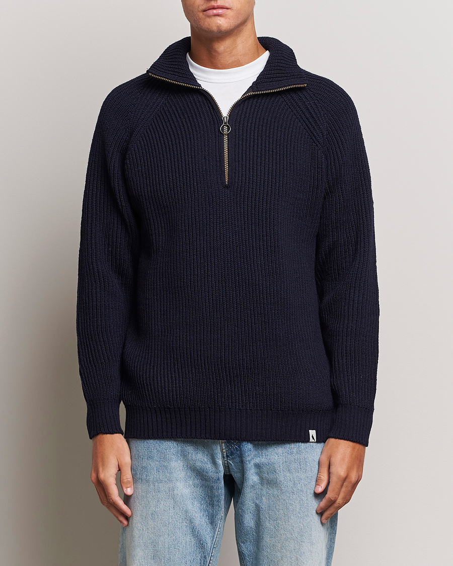 Hombres |  | Peregrine | Ford Knitted Wool Half Zip Navy