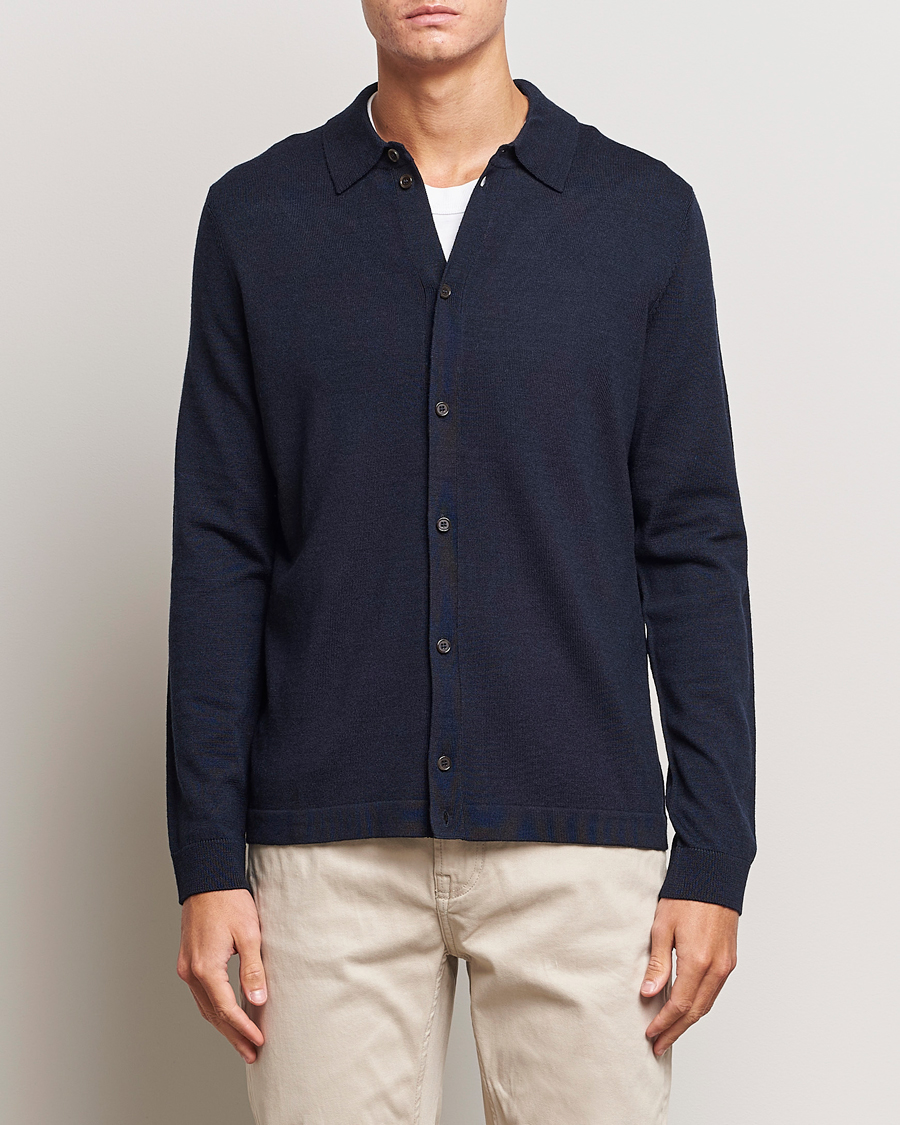 Hombres |  | Morris | Merino Knitted Shirt Navy