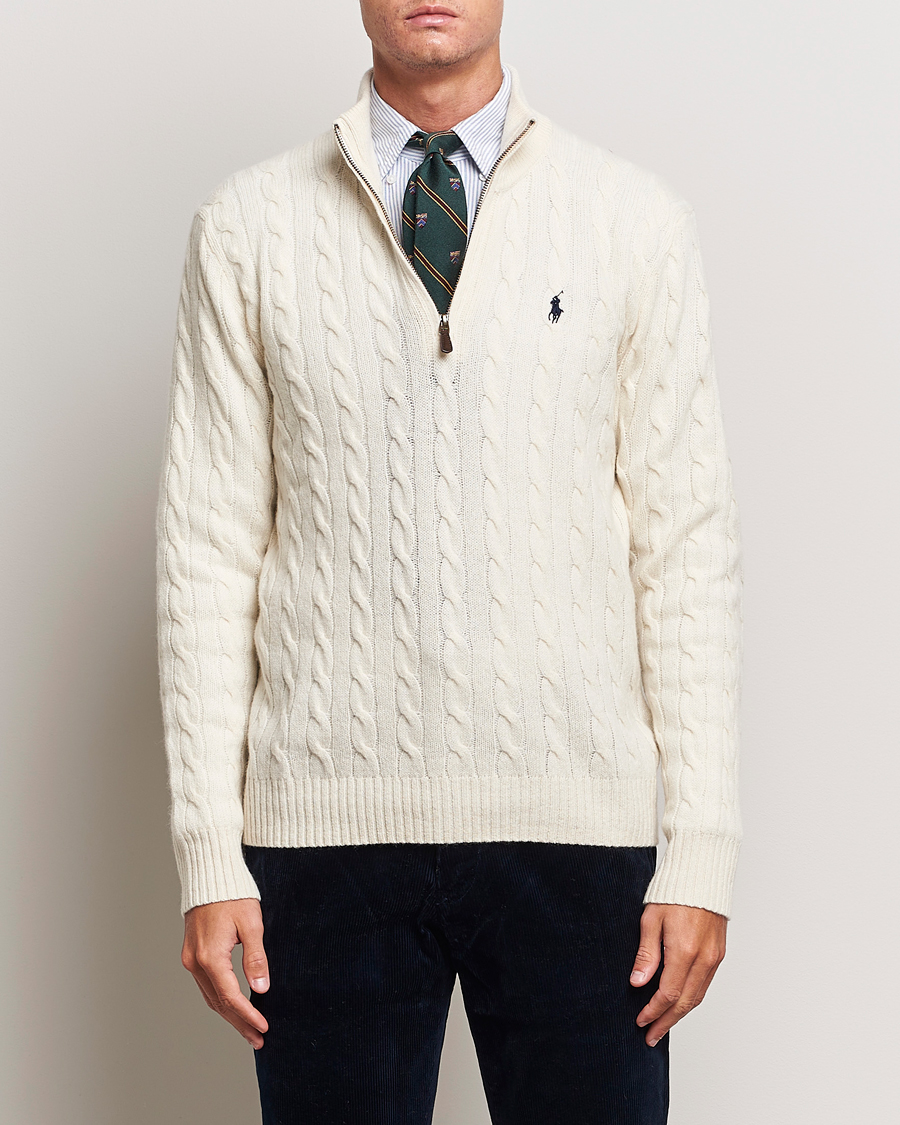 Hombres |  | Polo Ralph Lauren | Wool/Cashmere Cable Half Zip Andover Cream