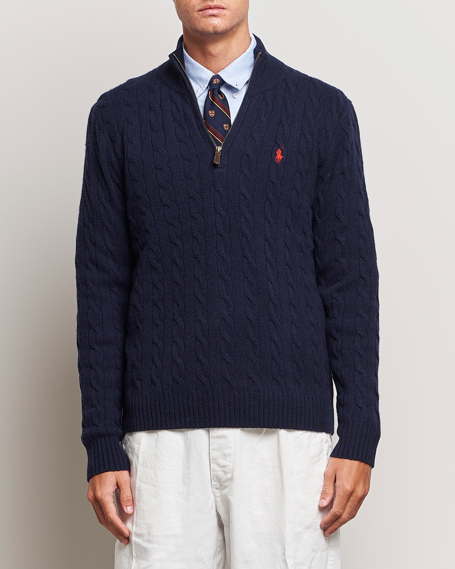 Hombres |  | Polo Ralph Lauren | Wool/Cashmere Cable Half Zip Hunter Navy