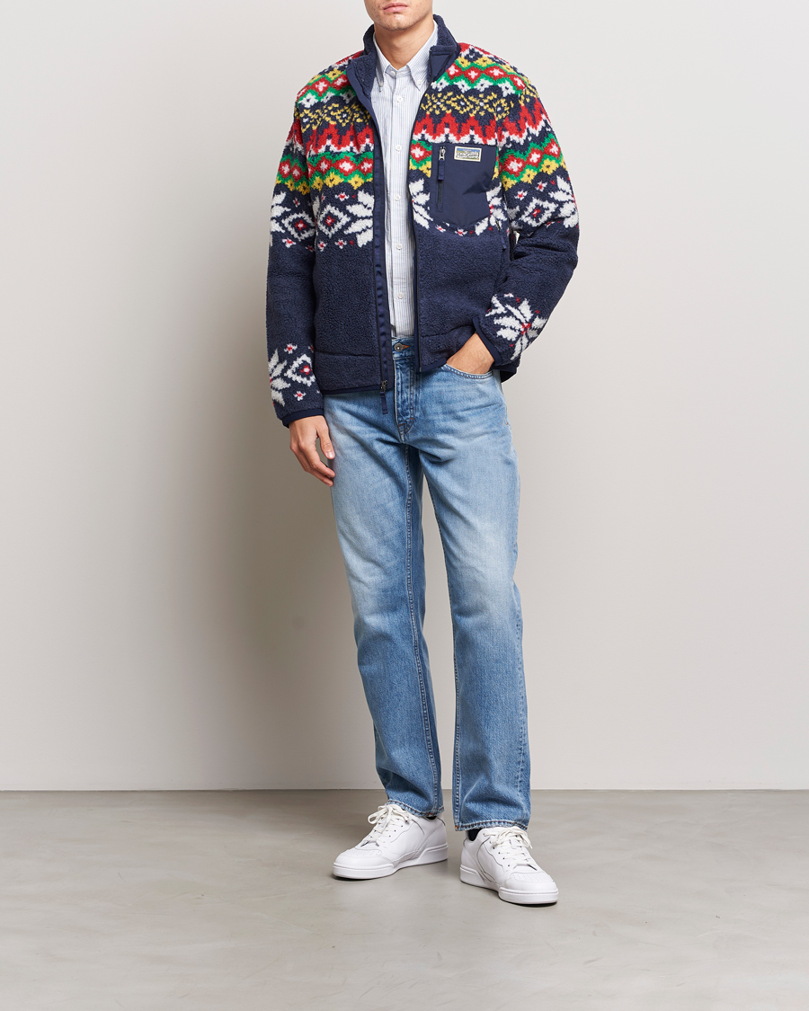 Hombres | Jerséis y prendas de punto | Polo Ralph Lauren | Bonded Hi-Pile Snowflake Fairisle Full Zip Navy