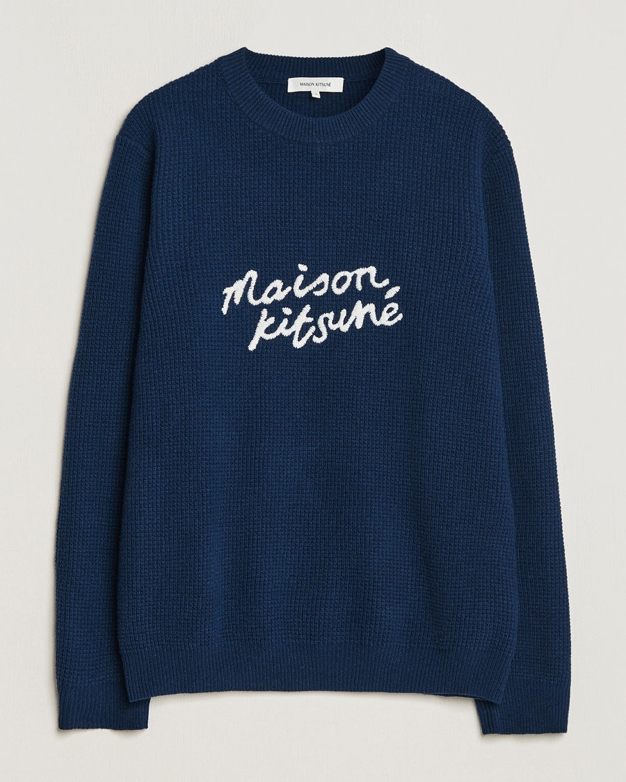 Hombres | Jerséis y prendas de punto | Maison Kitsuné | Handwriting Wool Crew Neck Sweater Ink Blue
