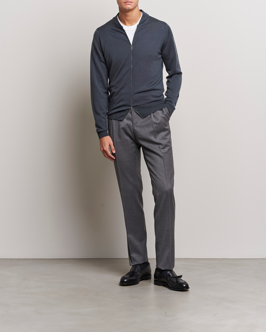 Hombres | Jerséis y prendas de punto | John Smedley | Maclean Extra Fine Merin Full Zip Slate Grey