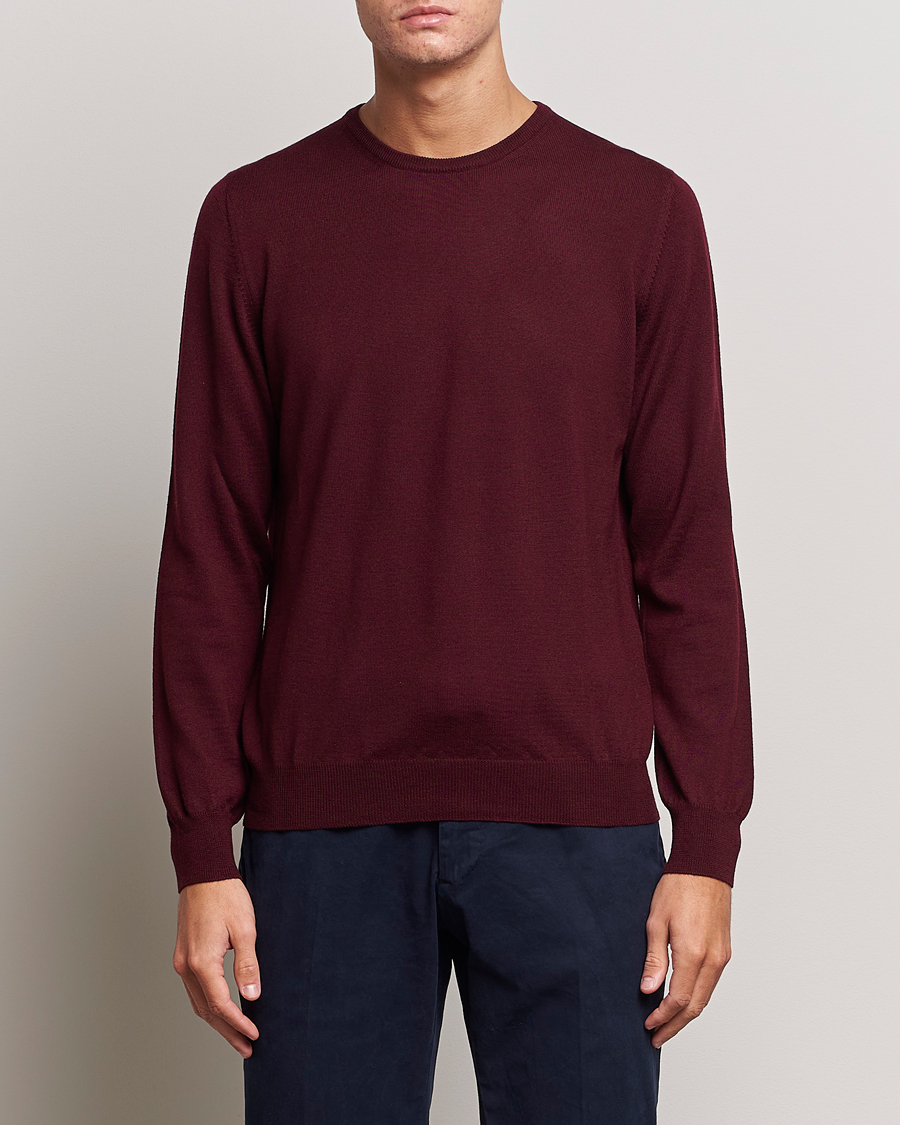 Hombres |  | Gran Sasso | Merino Fashion Fit Crew Neck Pullover Burgundy