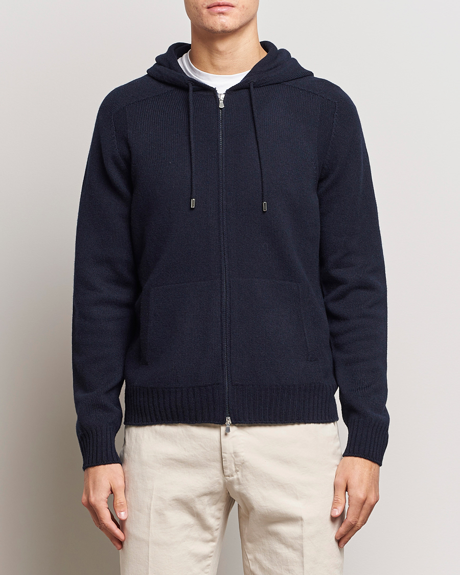 Hombres |  | Gran Sasso | Full Zip Wool Hoodie Navy