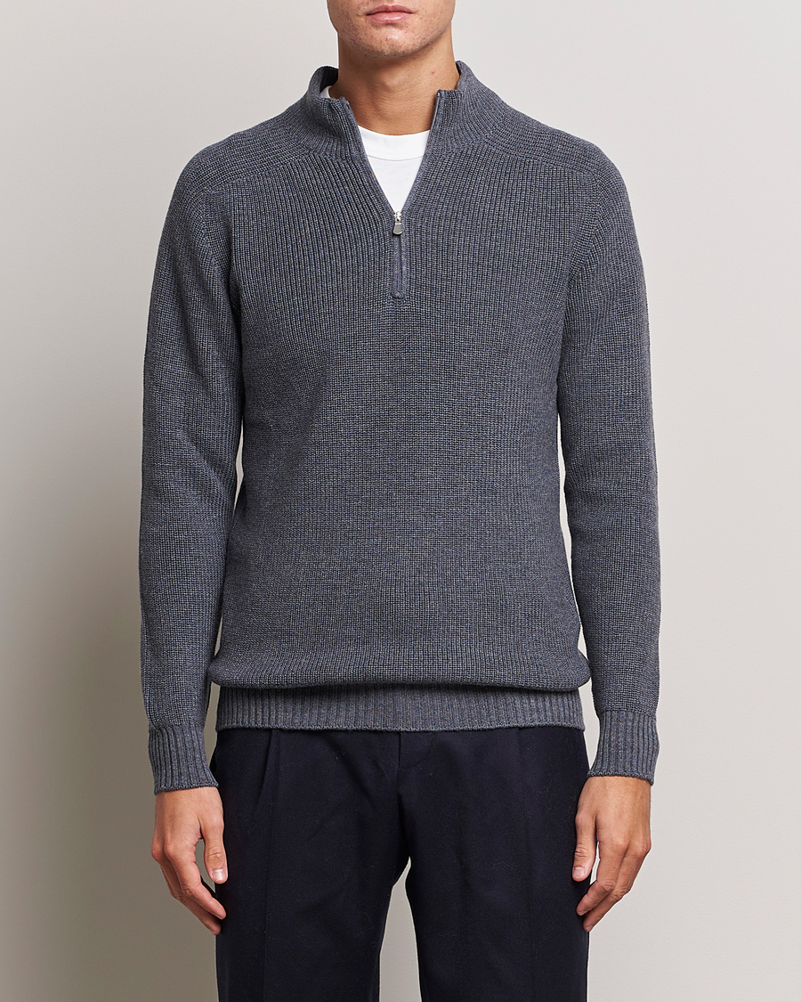 Hombres |  | Gran Sasso | Rainwool Half Zip Grey Melange