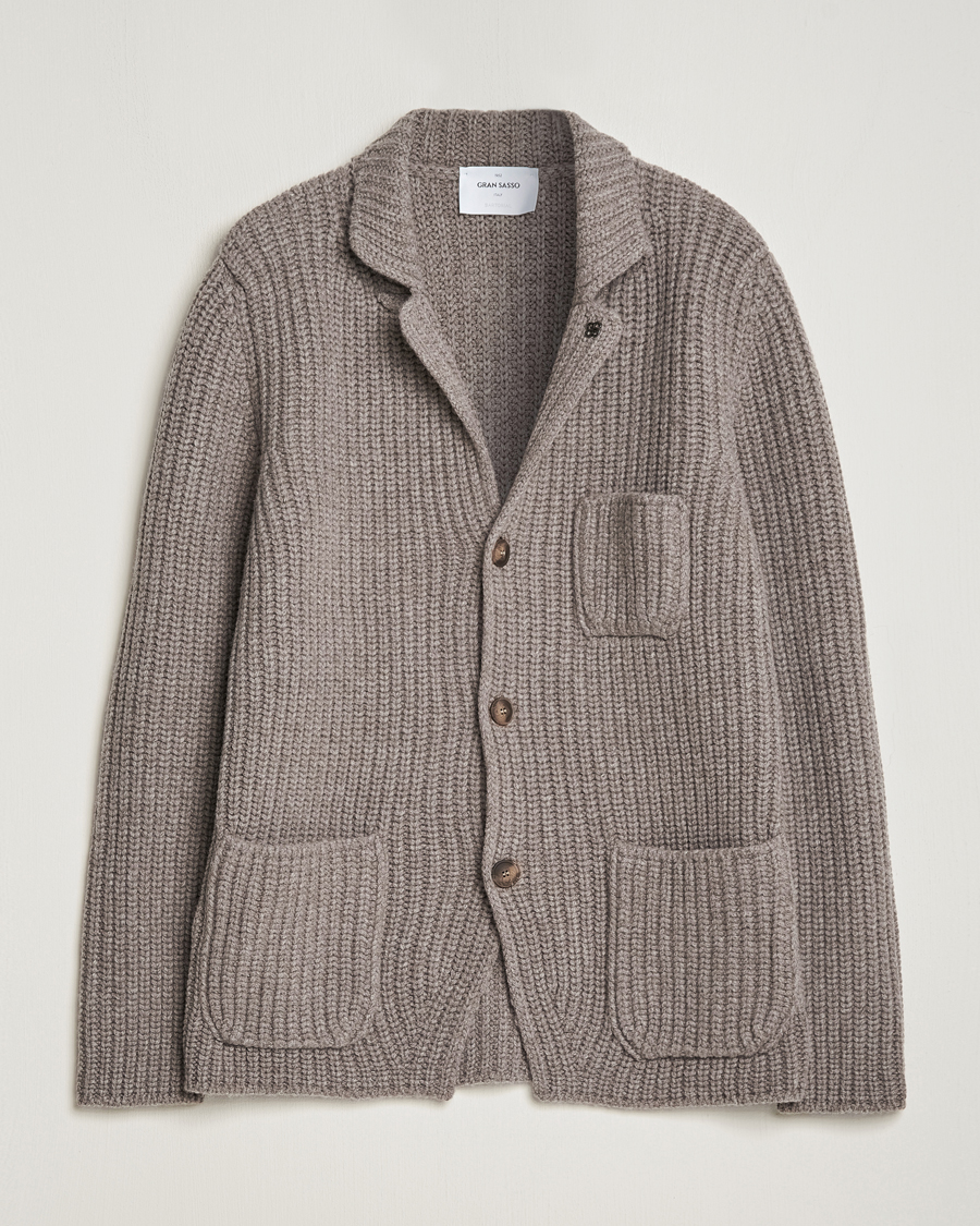 Hombres | Jerséis y prendas de punto | Gran Sasso | Heavy Wool Knitted Blazer Cardigan Taupe Melange
