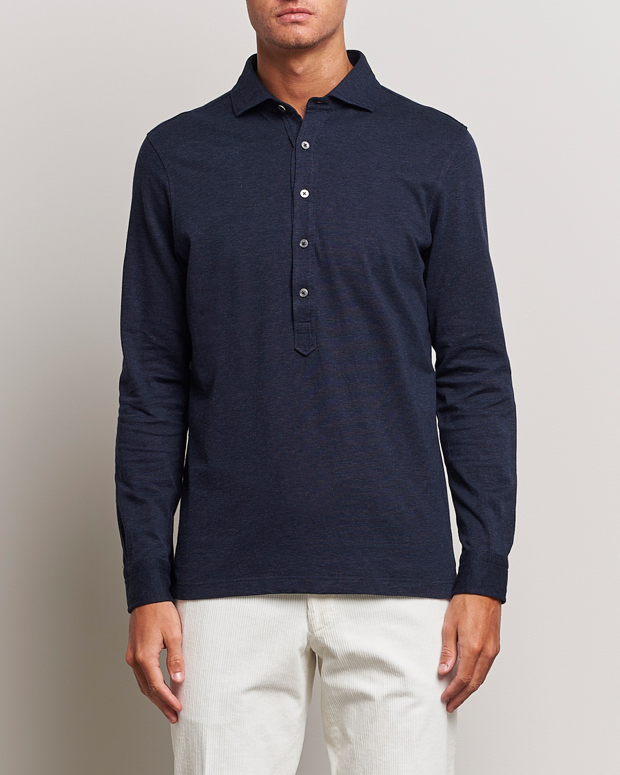 Hombres |  | Gran Sasso | Brushed Cotton Popover Shirt Navy Melange