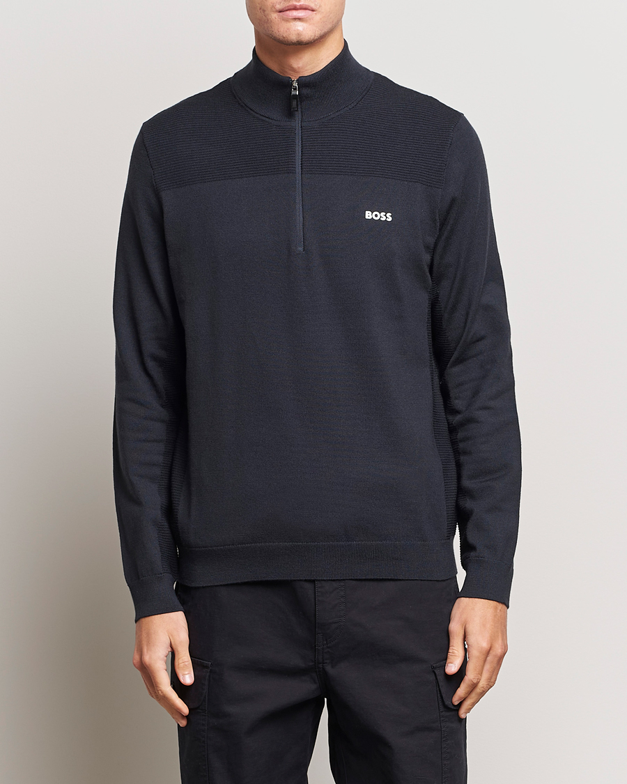 Hombres |  | BOSS GREEN | Momentum Knitted Half Zip Dark Blue