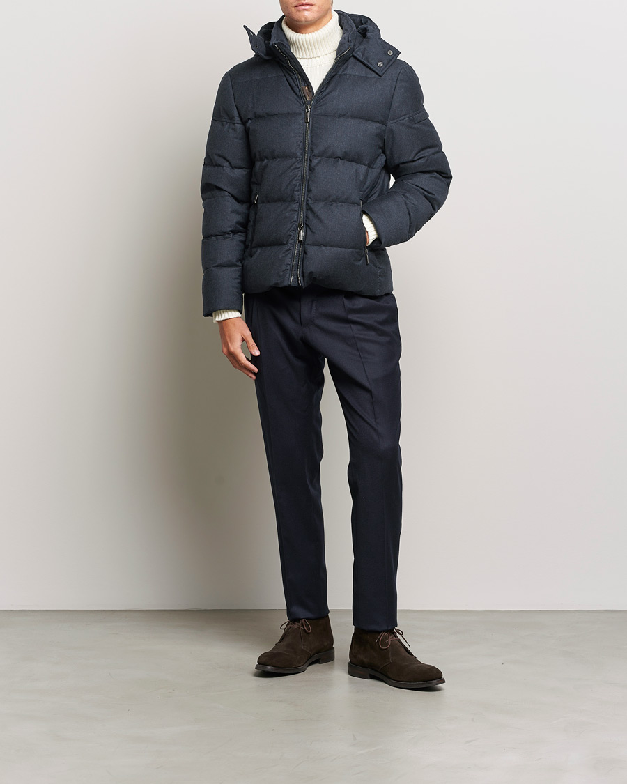 Hombres | Abrigos y chaquetas | MooRER | Brett Wool/Cashmere Hooded Jacket Blue Grey