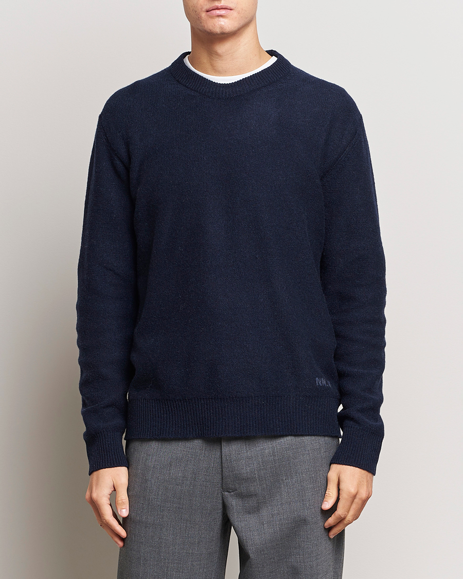 Hombres |  | NN07 | Nigel Lambswool Knitted Crew Neck Navy Blue