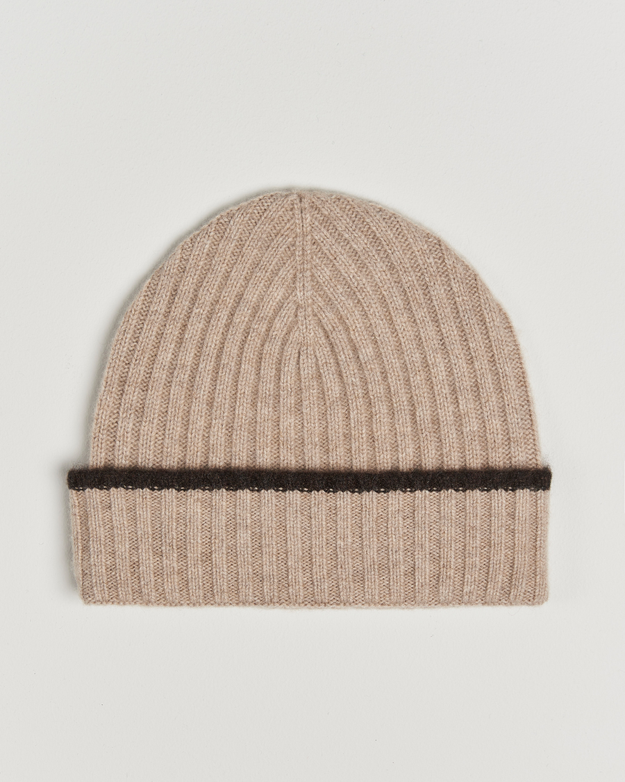 Hombres |  | Amanda Christensen | Rib Knitted Cashmere Paspoal Cap Beige Melange