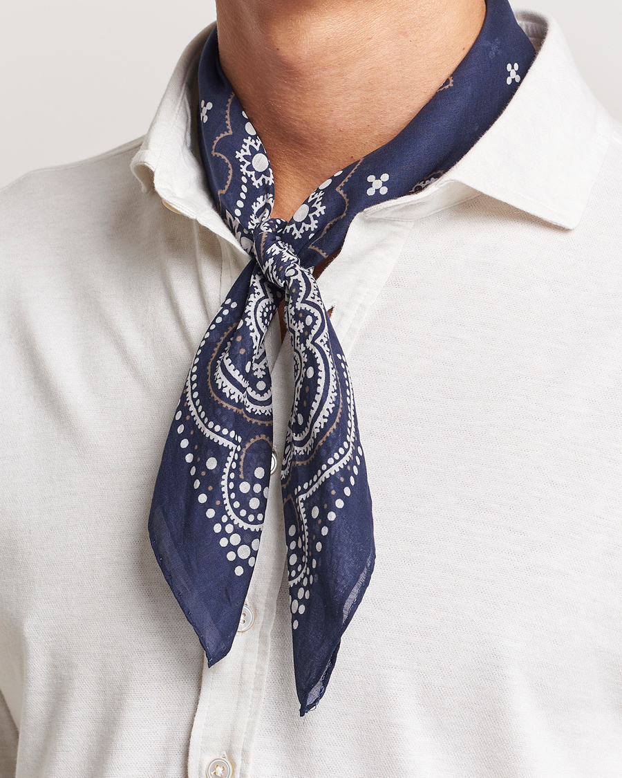 Hombres | Accesorios | Amanda Christensen | Cotton Voilé Printed Flower Bandana Navy