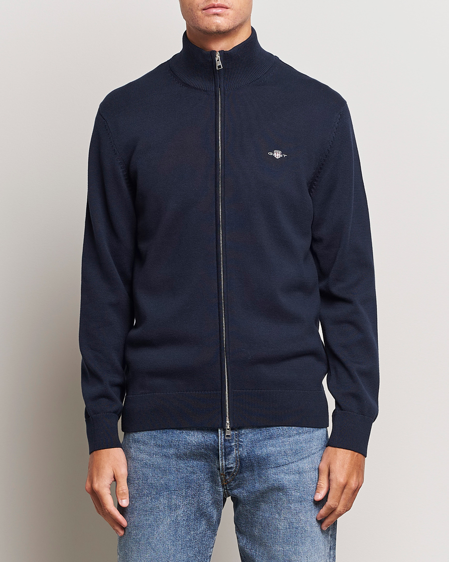 Hombres |  | GANT | Cotton Full Zip Cardigan Evening Blue