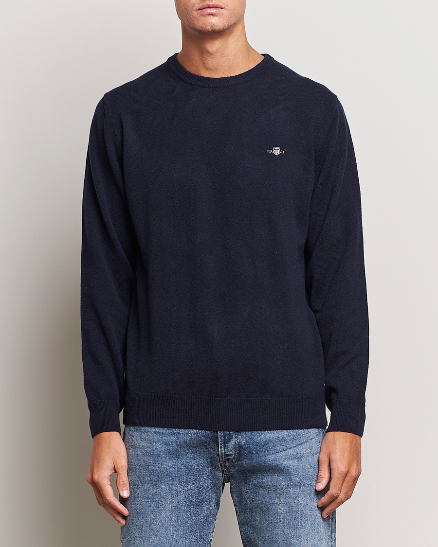 Hombres |  | GANT | Lambswool Crew Neck Pullover Marine