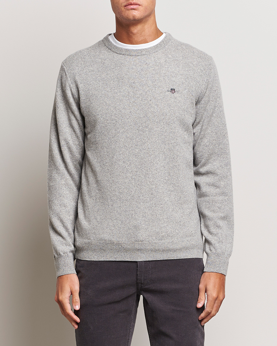 Hombres |  | GANT | Lambswool Crew Neck Pullover Grey Malange