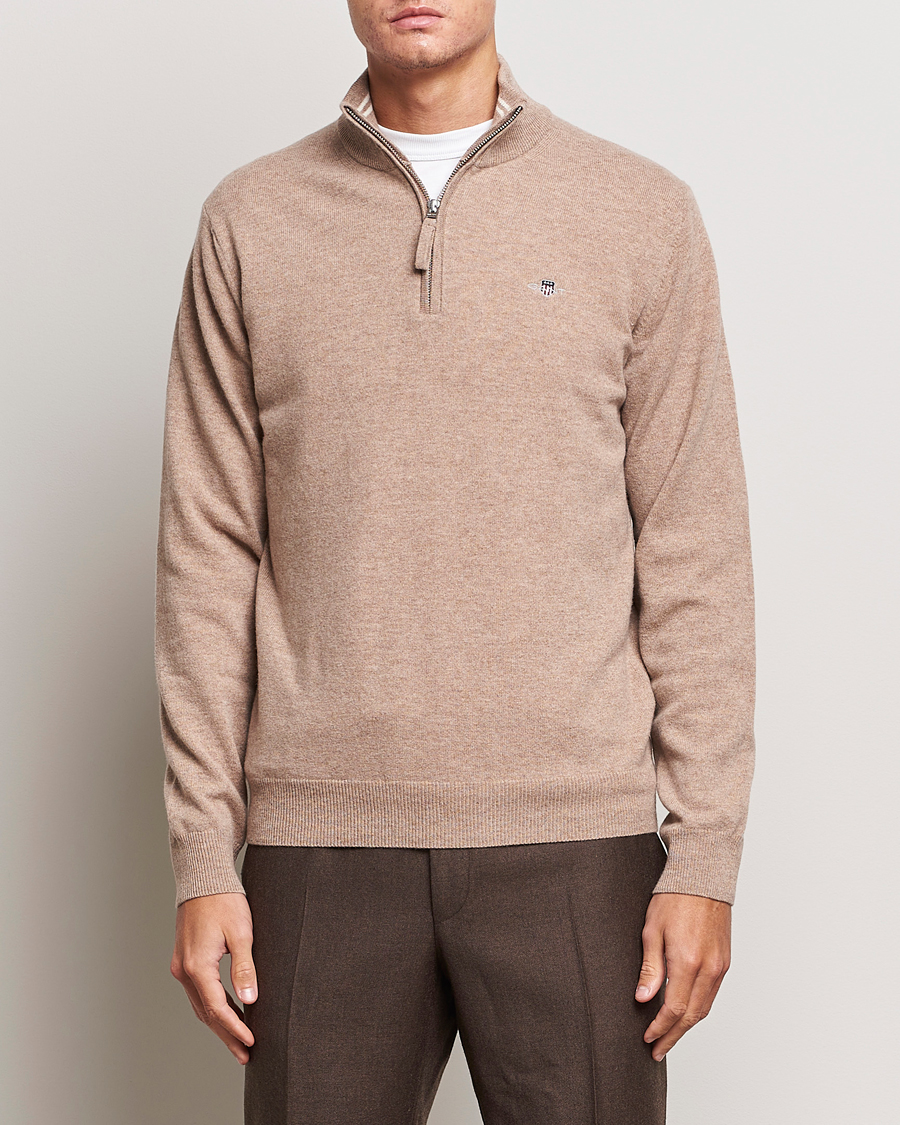 Hombres |  | GANT | Lamsbwool Half Zip Dark Sand