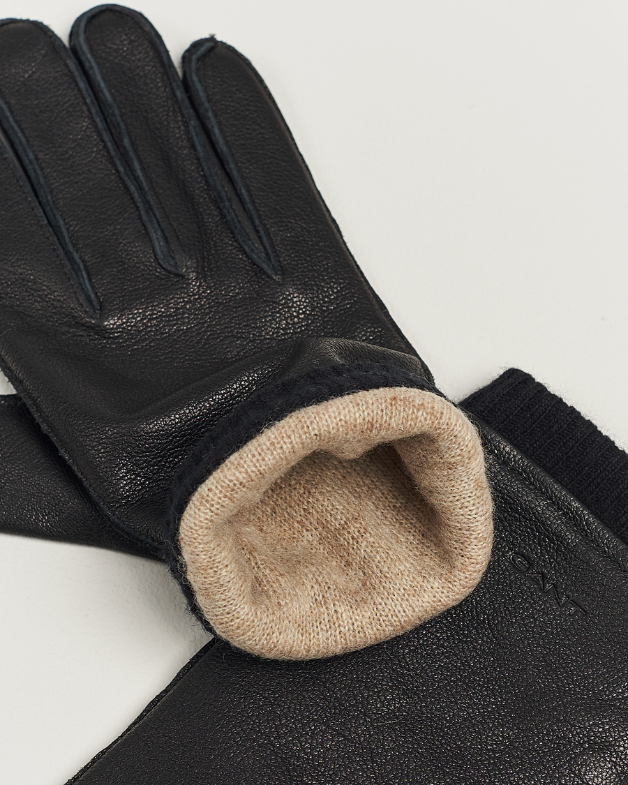 Hombres |  | GANT | Cashmere Lined Leather Gloves Black