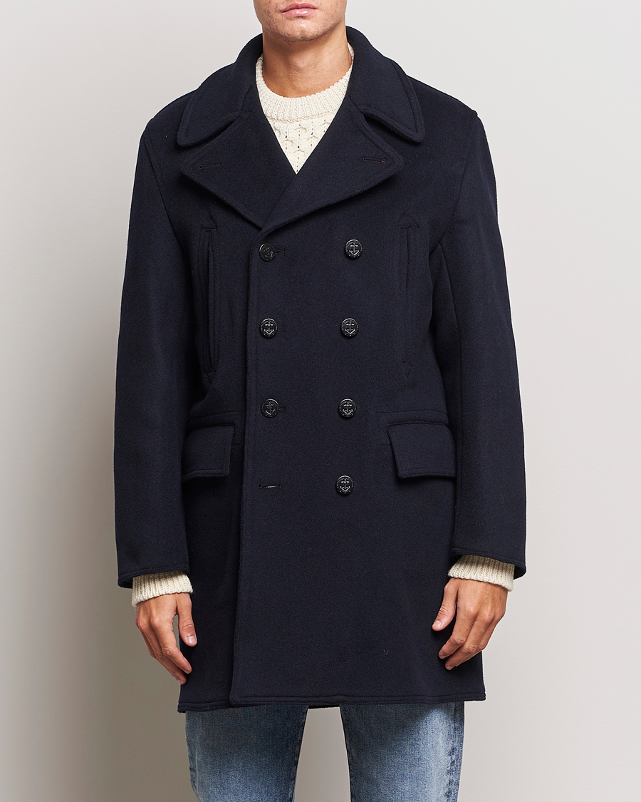 Hombres | Abrigos y chaquetas | Gloverall | Churchill Long Reefer Peacoat Navy Royal