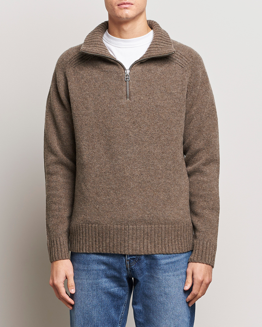 Hombres | Media cremallera | A Day\'s March | Cullen Half-Zip Lambswool Sweater Dark Taupe