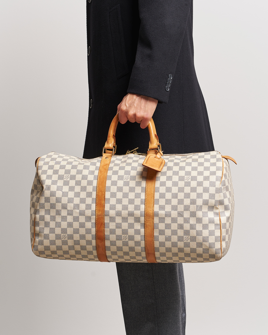Hombres | Louis Vuitton Pre-Owned Keepall 50 Bag Damier Azur | Louis Vuitton Pre-Owned | Keepall 50 Bag Damier Azur