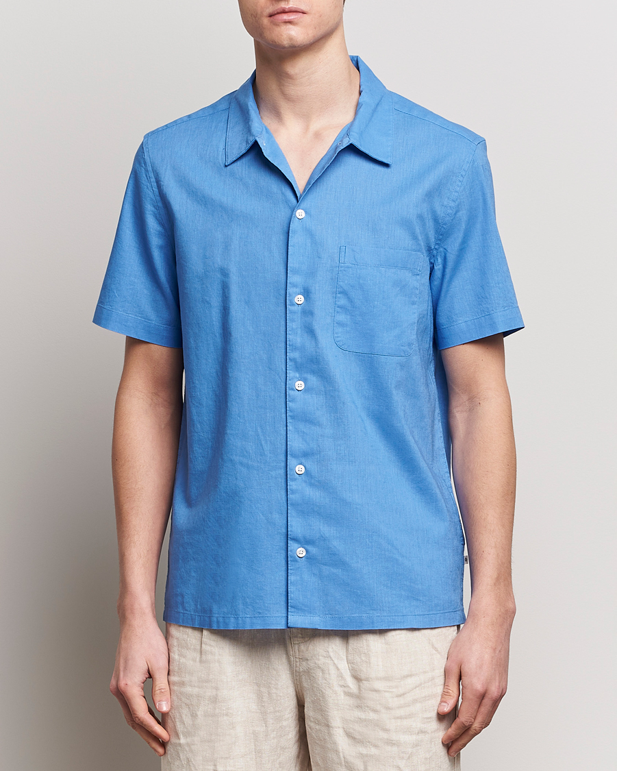 Hombres |  | Samsøe Samsøe | Avan Linen/Cotton Short Sleeve Shirt Super Sonic