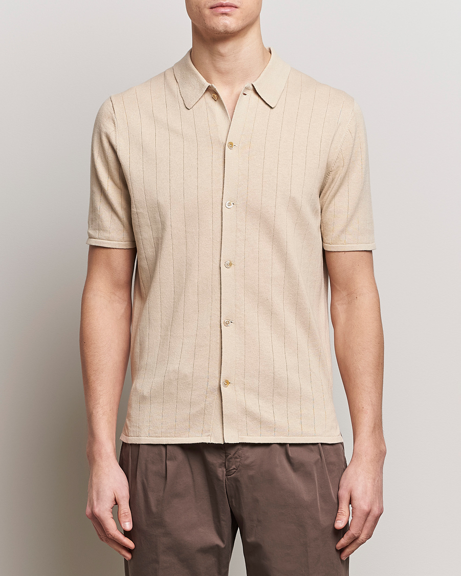 Hombres |  | Stenströms | Linen/Cotton Rib Knitted Buttonthru Shirt Beige