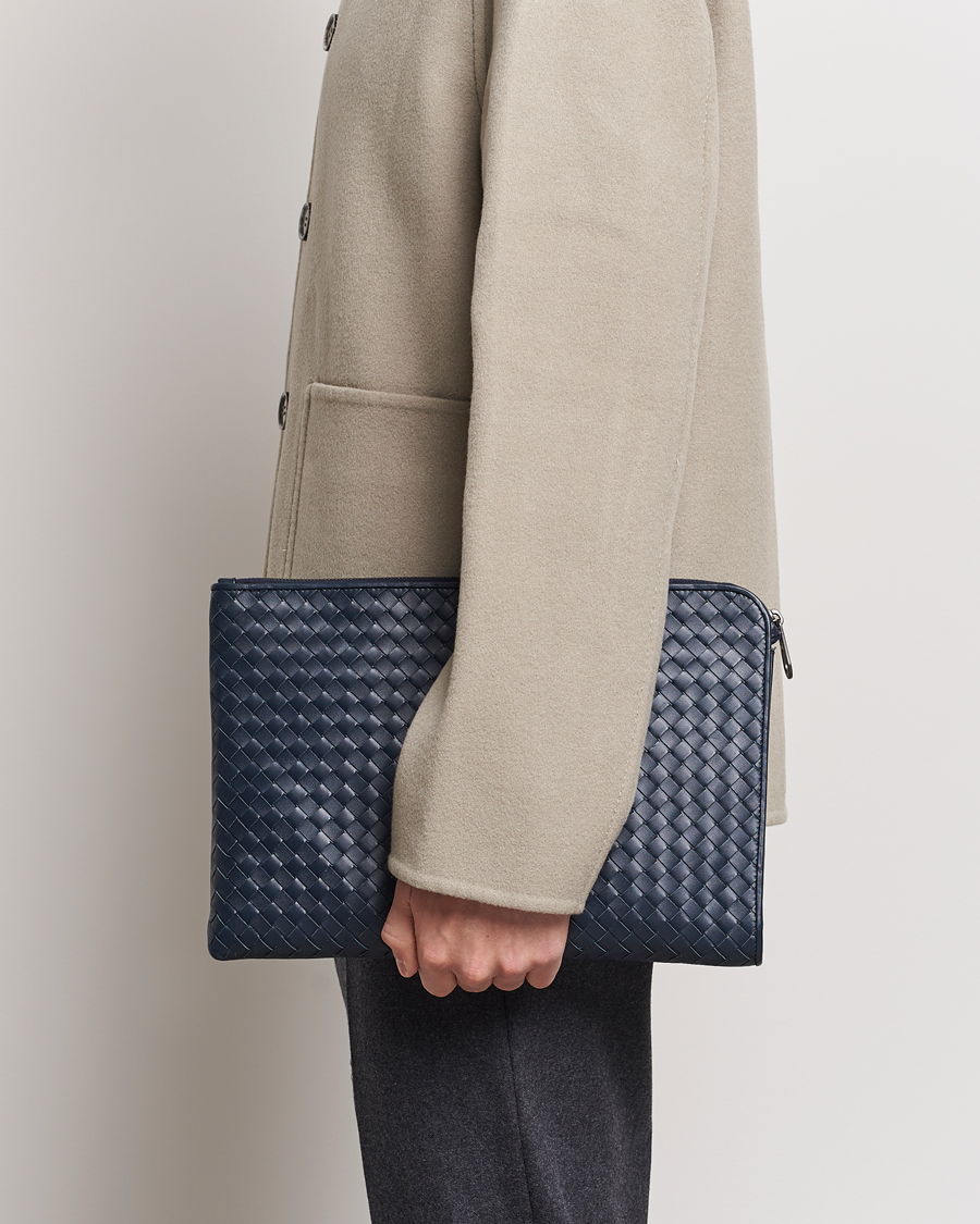 Hombres | Bottega Veneta Pre-Owned Intrecciato Document Case Blue | Bottega Veneta Pre-Owned | Intrecciato Document Case Blue