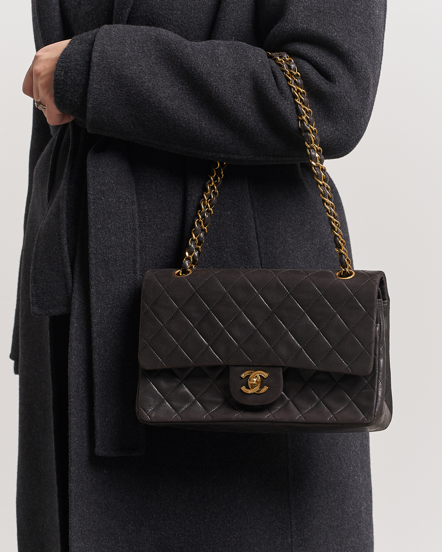 Hombres | Chanel Pre-Owned Classic Medium Flap Bag Calf Leather Black | Chanel Pre-Owned | Classic Medium Flap Bag Calf Leather Black