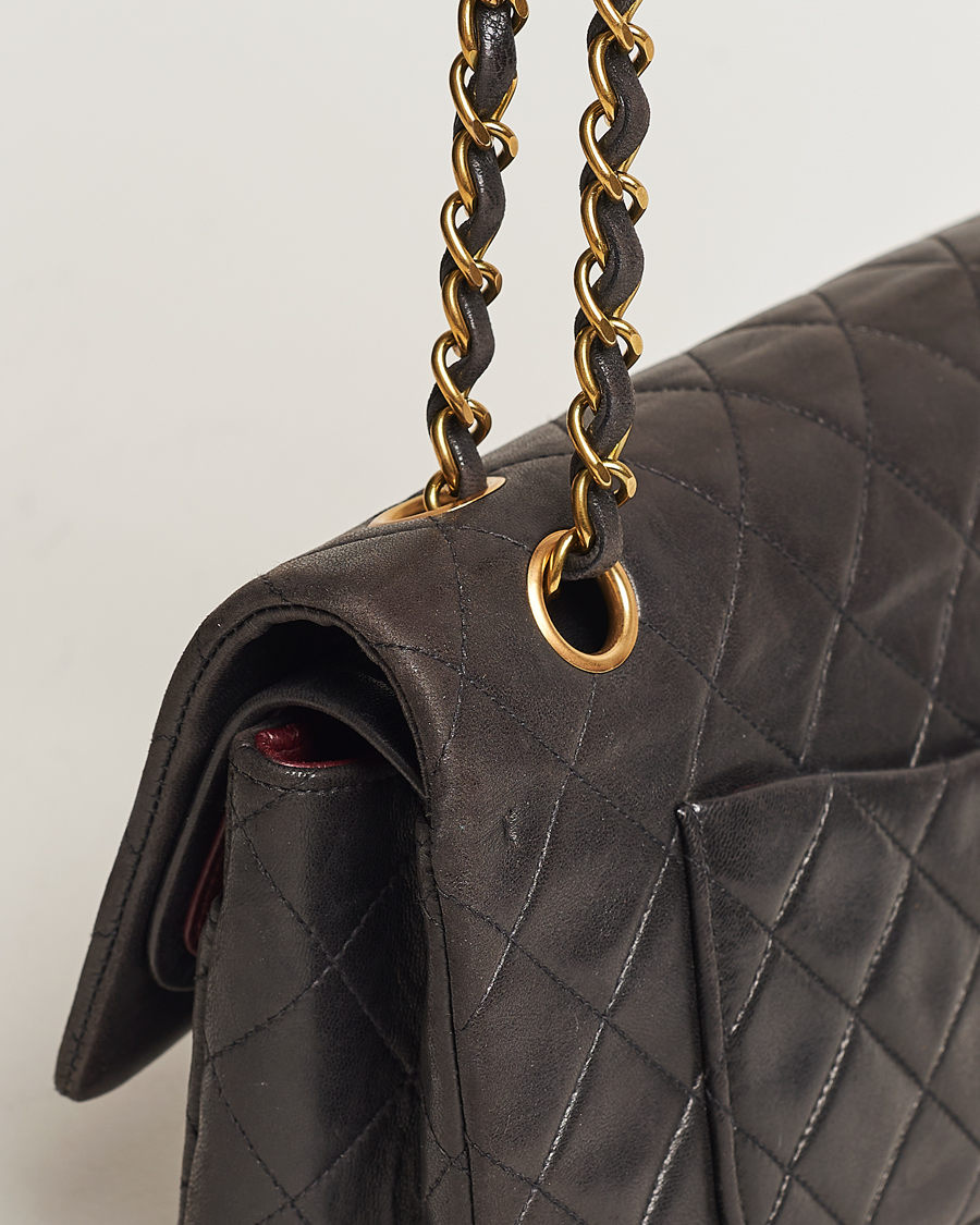 Hombres | Chanel Pre-Owned Classic Medium Flap Bag Calf Leather Black | Chanel Pre-Owned | Classic Medium Flap Bag Calf Leather Black