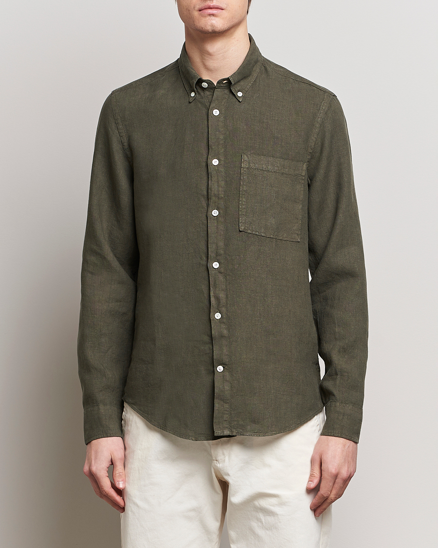 Hombres |  | NN07 | Arne Linen Shirt Capers Green