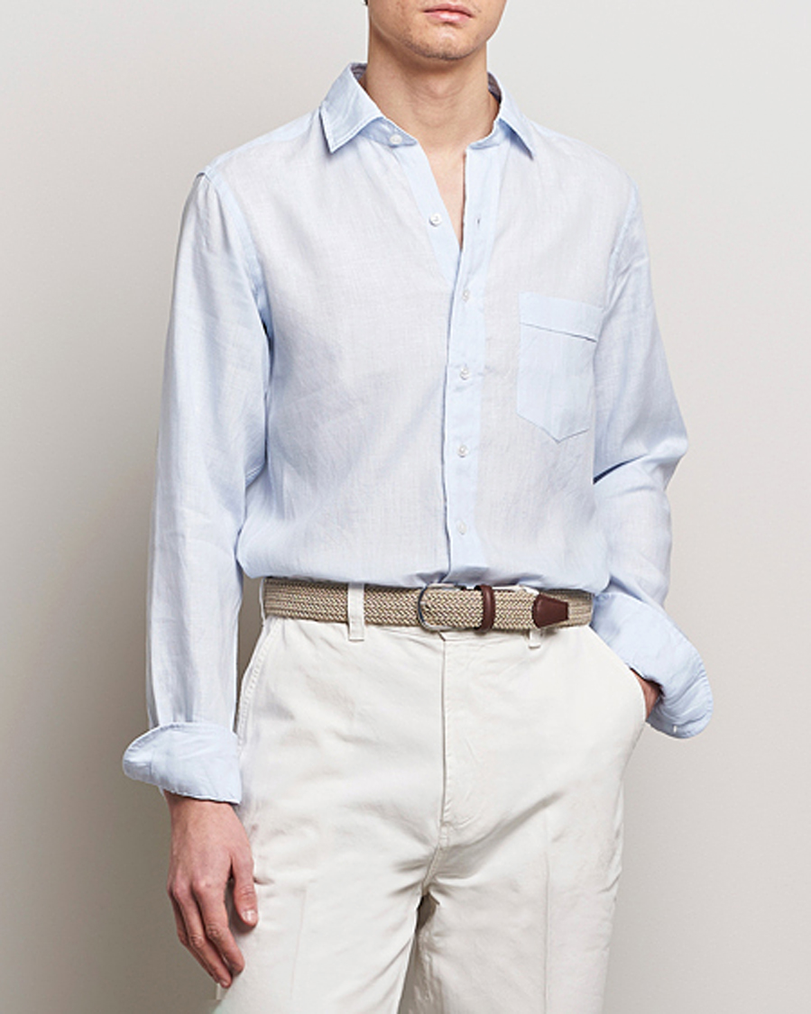 Hombres | Camisas | Drake's | Linen Summer Shirt Sky Blue