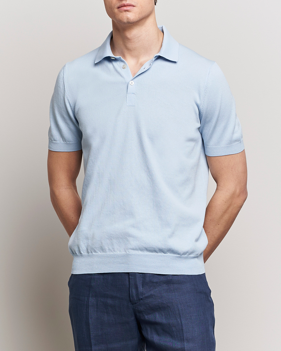 Hombres |  | Gran Sasso | Cotton Knitted Polo Light Blue