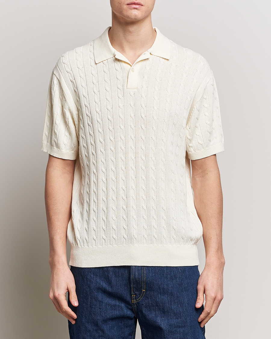 Hombres |  | BEAMS PLUS | Cable Knit Short Sleeve Polo Off White