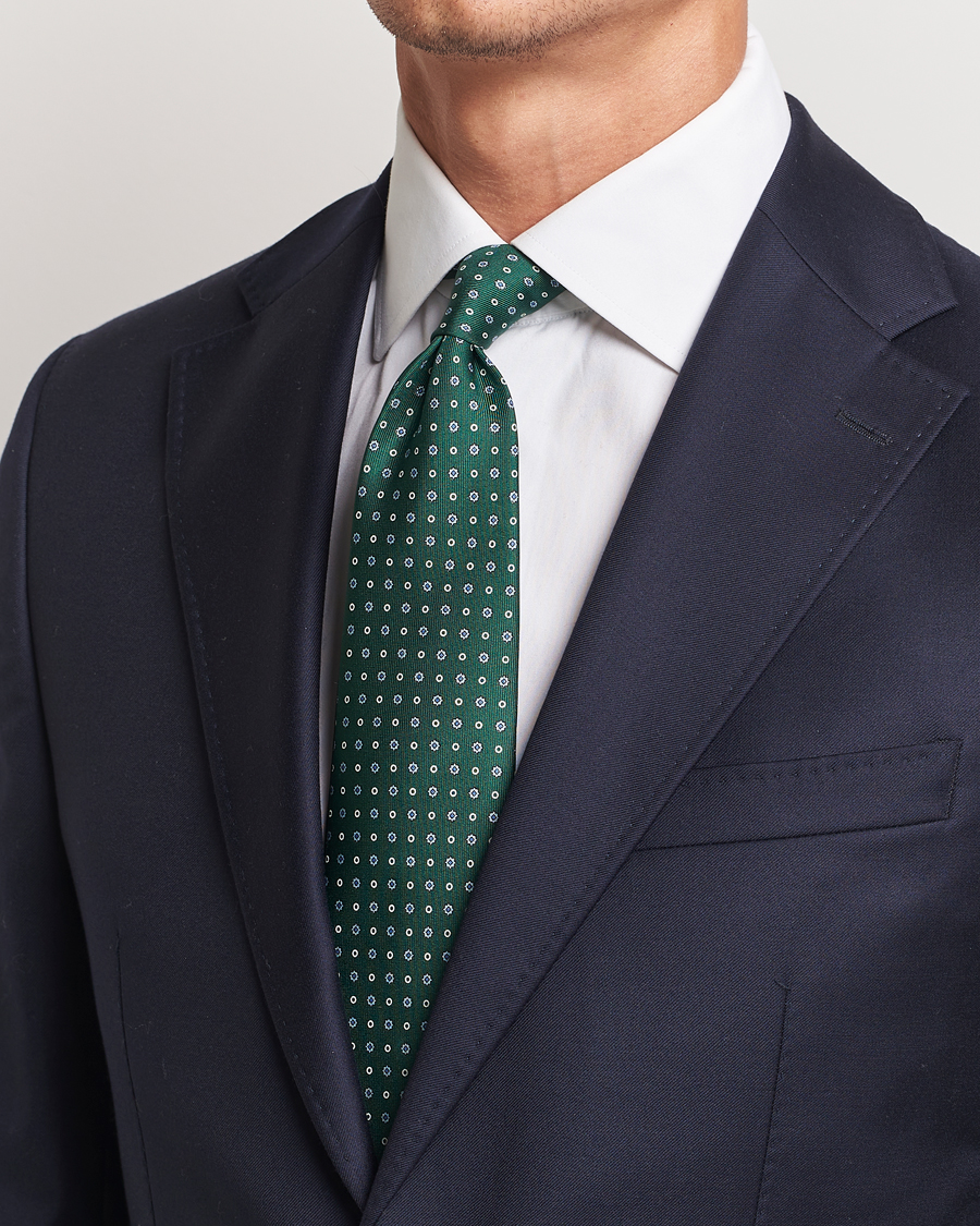 Hombres |  | E. Marinella | 3-Fold Printed Silk Tie Dark Green