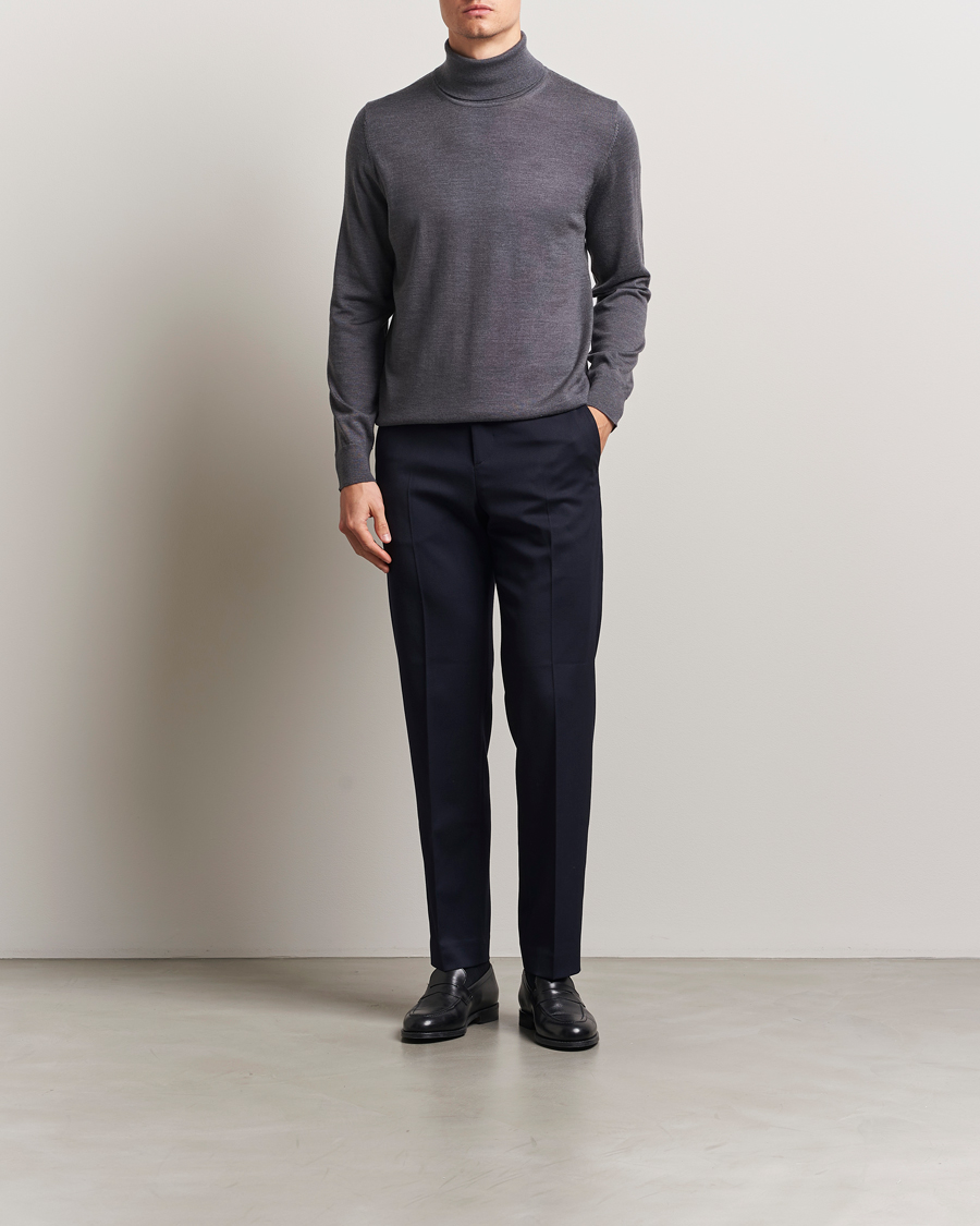 Hombres | Jerséis y prendas de punto | Charles Tyrwhitt | Pure Merino Roll Neck Jumper Grey