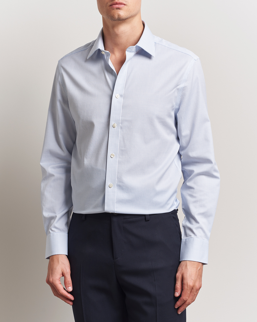 Hombres | Camisas | Charles Tyrwhitt | Slim Fit Non Iron Mini Grid Check Shirt Sky Blue