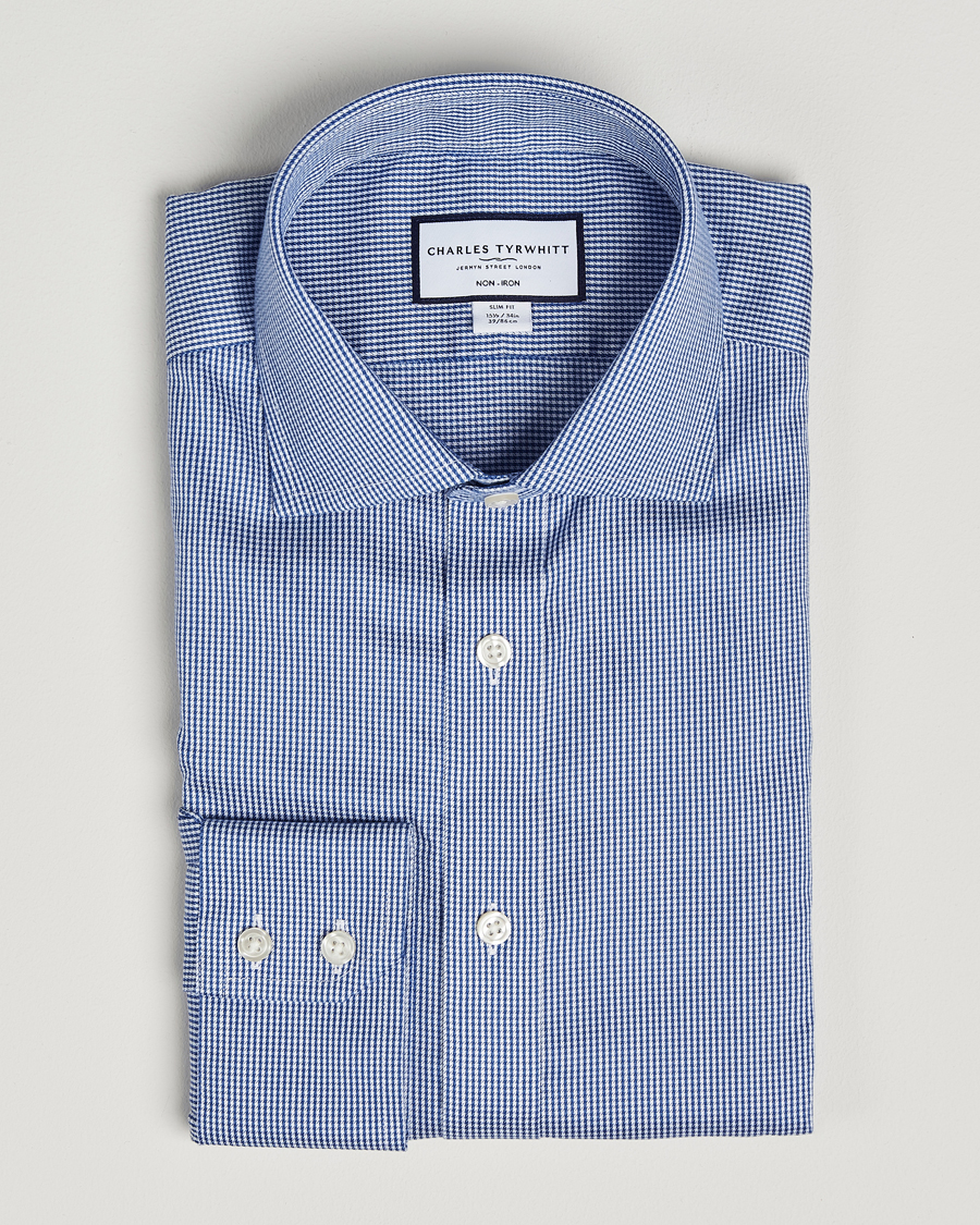 Hombres | Camisas | Charles Tyrwhitt | Slim Fit Non Iron Puppytooth Shirt Royal Blue