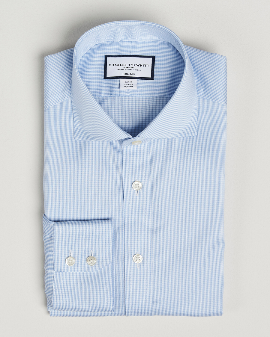 Hombres | Camisas | Charles Tyrwhitt | Slim Fit Non Iron Puppytooth Shirt Sky Blue