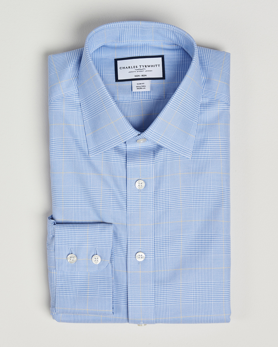 Hombres | Camisas | Charles Tyrwhitt | Slim Fit Non Iron Prince of Wales Shirt Blue