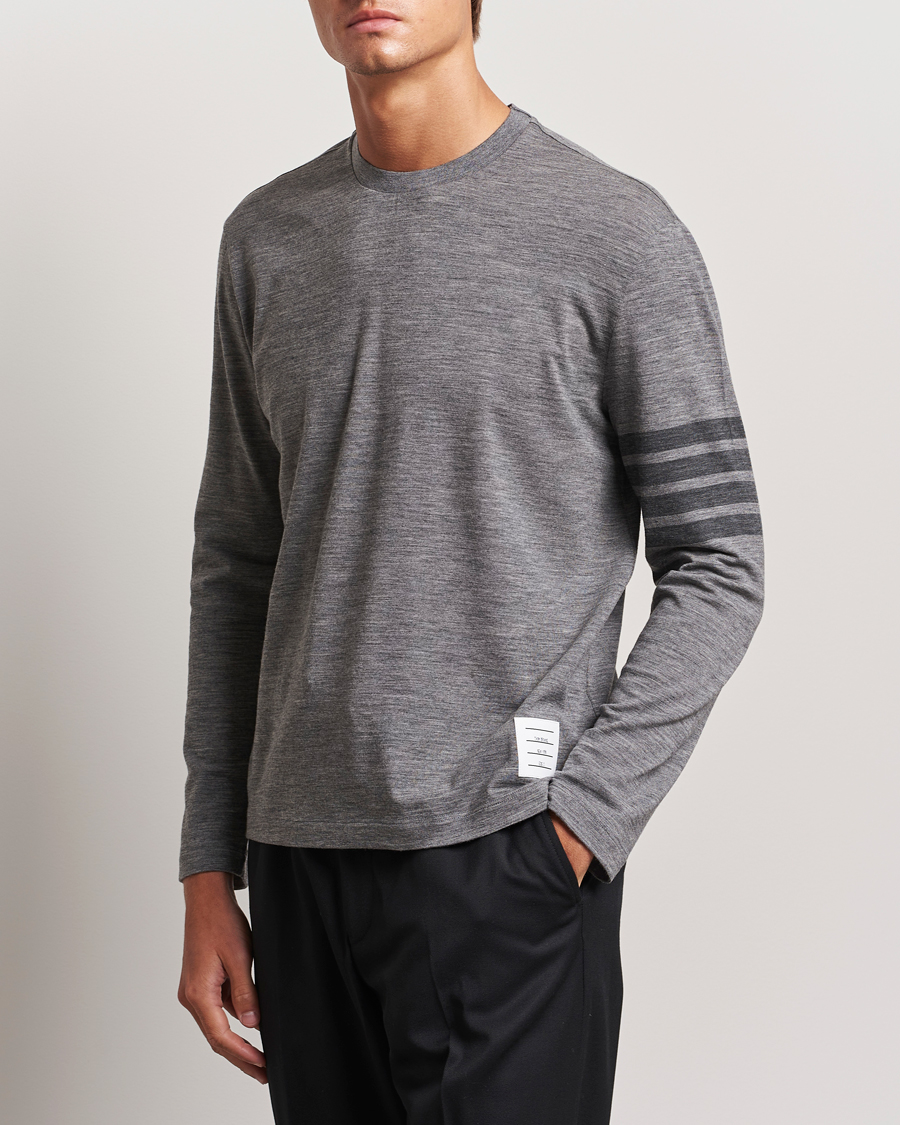Hombres |  | Thom Browne | Long Sleeve Wool Jersey T-Shirt Medium Grey
