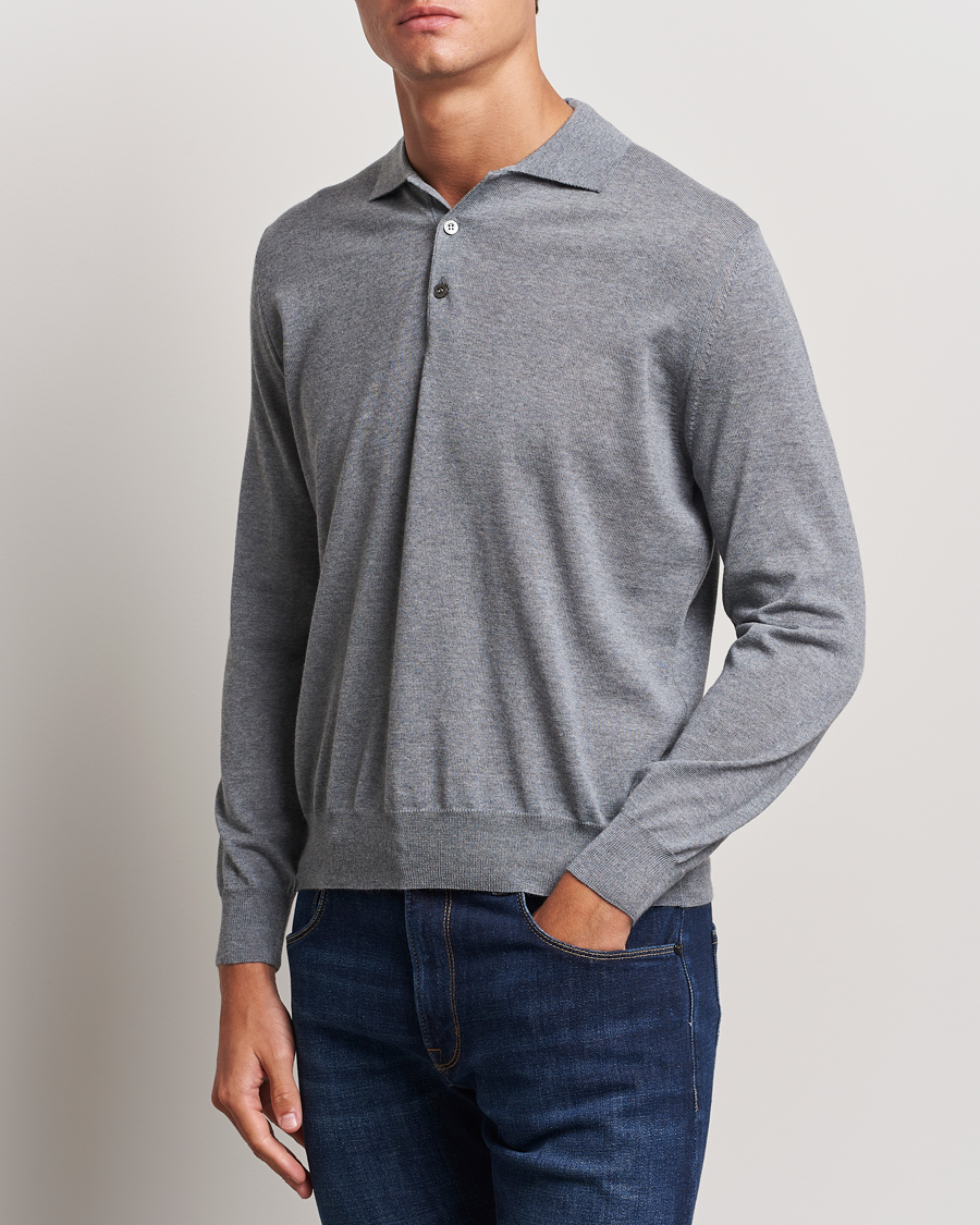 Hombres |  | Canali | Merino Wool Knitted Polo Light Grey