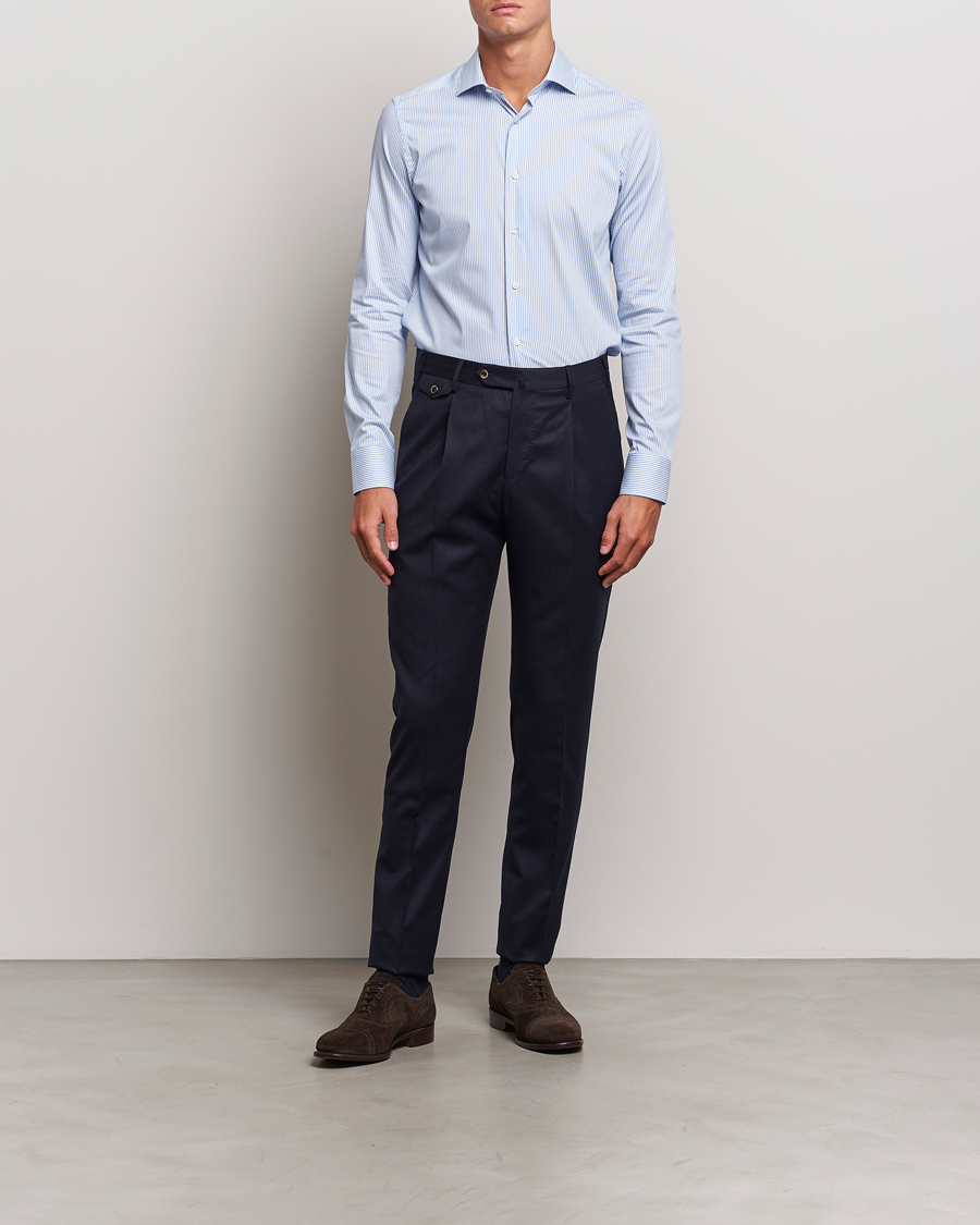 Hombres |  | Canali | Slim Fit Cotton/Stretch Shirt Light Blue Stripe